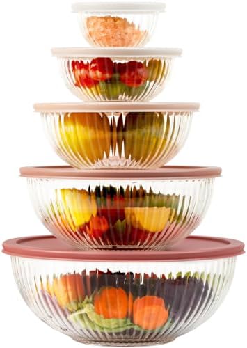 Glass Mixing Bowls with Lids Sets, 5 PCS Serving Bowls for Party or Kitchen