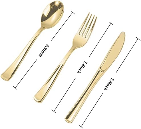 N9R 300PCS Gold Plastic Silverware, Disposable Plastic Cutlery/Utensils