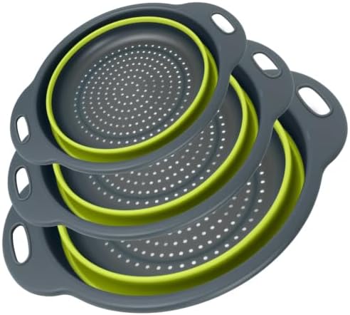Green Collapsible Colander Set - 3 Pack Kitchen Silicone Strainers