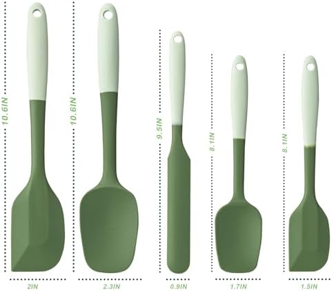 Silicone Spatula Set,5 Piece Food Grade Rubber Spatulas,Double-Green