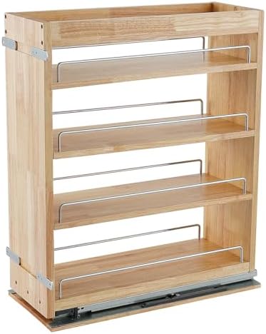 DINDON Pull Out Spice Rack Cabinet Organizer, (8" W x 21.9" D x 25.2" H) Multi-Use Soild Wood Pull Out Cabinet Organizer Slide Out Shelf Sliding Base Cabinet Storage Organization