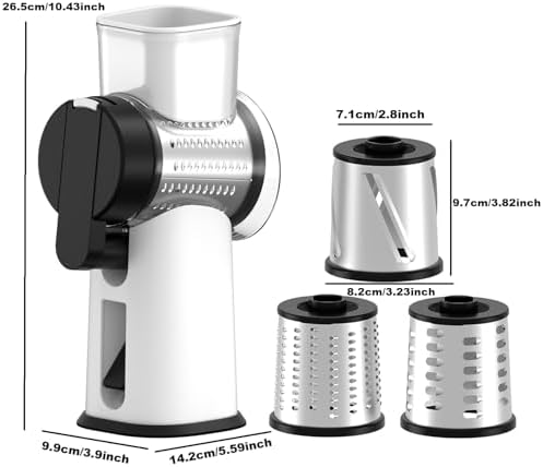 Rotary Cheese Grater Hand Crank with Foldable Handle, Three Blades