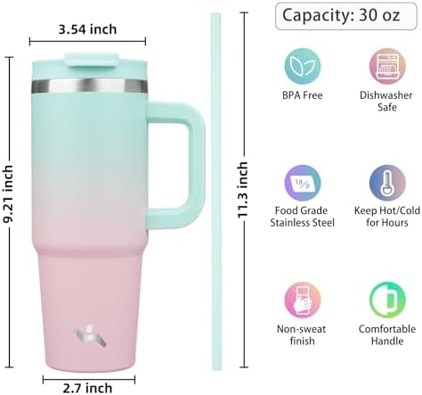 Konokyo 30 oz Insulated Tumbler Water Bottle with Handle, Straw Lid