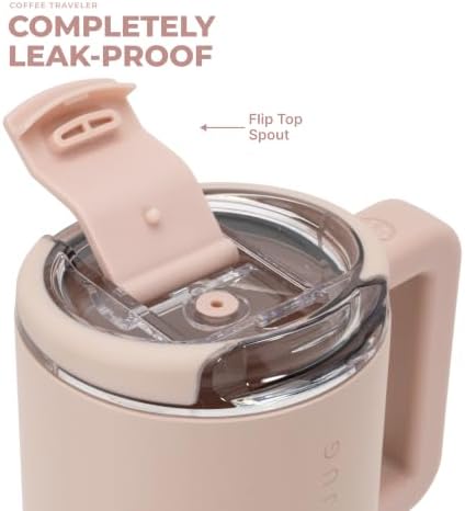 HydroJug Coffee Traveler 20oz Ceramic-Lined Mug with Handle, Dusty Rose
