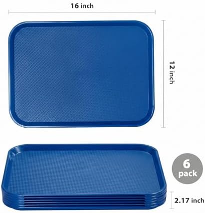 CURTA 6 Pack Blue Lunch Trays, 12x16 Inch Plastic Serving Tray