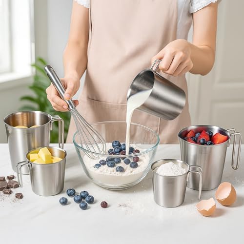 Newness 2-Pack Stainless Steel Measuring Cups Set, Metal Measuring Cup