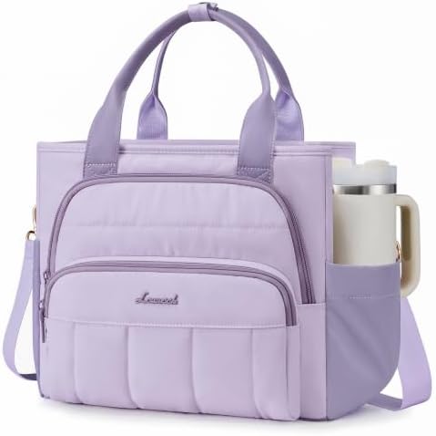 LOVEVOOK Lunch Box for Women,Puffer Lunch Bag with Wide Opening,13L, Purple
