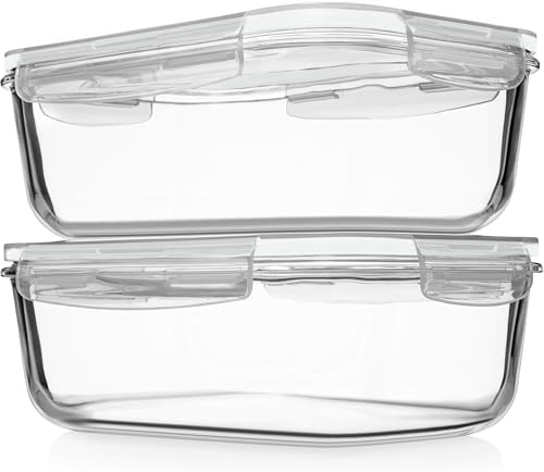 Razab 4 PC 1860ml / 63 Oz / 8 Cups Large Glass Food Storage Containers with Lids - Glass Meal Prep Containers for Roasting & Storing Leftover, Lunch Container with Lids, Microwave & Oven Safe