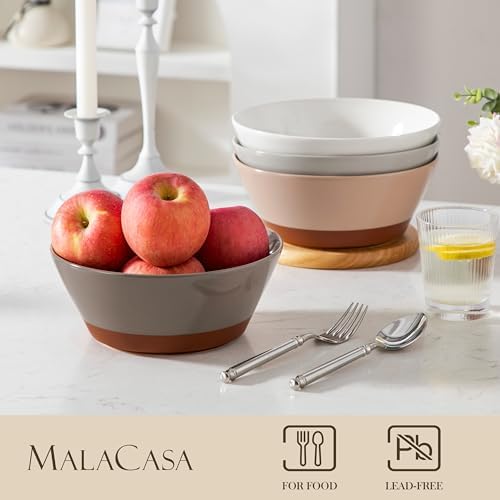 MALACASA Salad Bowls Set of 4, Soup Bowls for Kitchen, 60oz Ceramic Bowl
