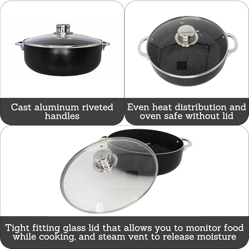 IMUSA 4.4 Qt Bistro Cera Aluminum Speckled Black Ceramic Caldero Oven Safe, 4.4 Quarts (Pack of 2)