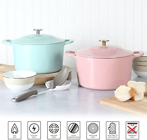 MARTHA STEWART Gatwick 7-Quart Enamel Cast Iron Dutch Oven – Martha Blue – Durable Heavy-Duty Dutch Oven for Slow Cooking, Braising & Baking