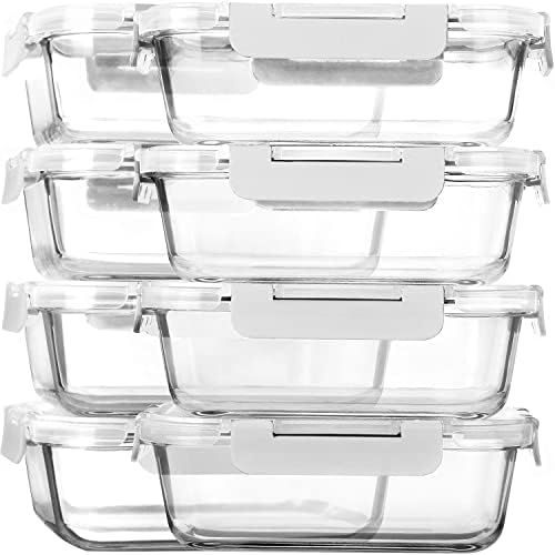 M MCIRCO 8 Pack,30 oz Glass Food Storage Containers with Lids, White