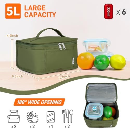 NOL Small Lunch Bag Mini Lunch Box Insulated Lunch Bag for Men/Women Leakproof Cooler Tote Bag Lightweight Nylon Waterproof Lunch Box For Work, Amy green
