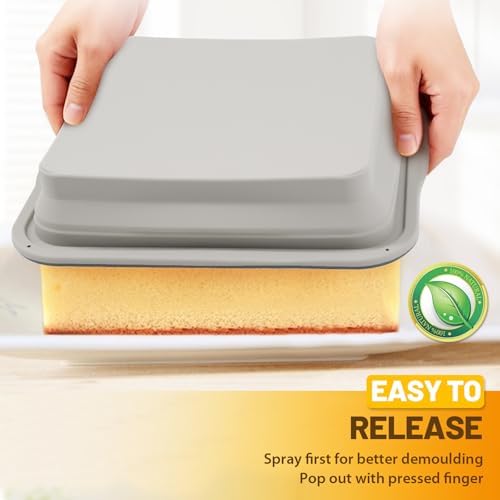 7x7 Silicone Square Cake Pan with Metal Reinforced Edge, Nonstick Brownie Baking Pan, BPA Free, Oven Safe Flexible Silicone Mold, Suitable for Making Cakes, Brownies, Bread, Pie, Lasagna