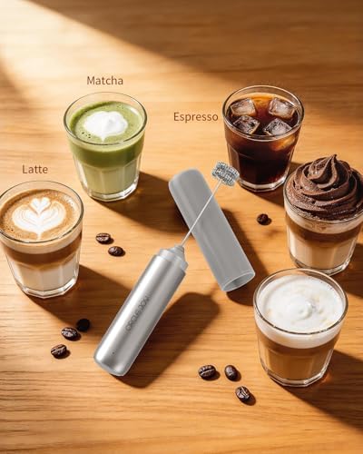 CIRCLE JOY Rechargeable Milk Frother Handheld, Dual Coil Whisk Head Electric Coffee Frother, Portable Hand Frother Wand Drink Mixer for Matcha Lattes Cappuccino, Kitchen Gifts, Silver