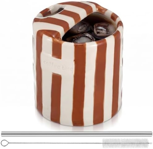 1 Pack Ceramic Coffee Mug with Sip Hole, Simple, Brown