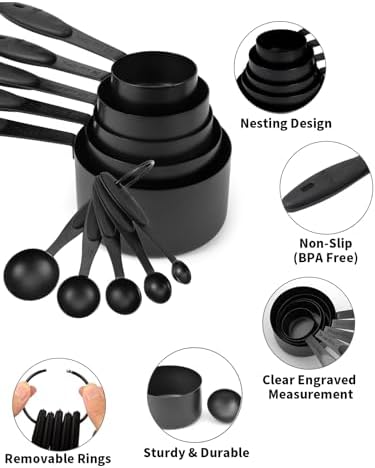 JOYHILL Measuring Cups and Spoons Set 304 Stainless Steel 10-Piece Black