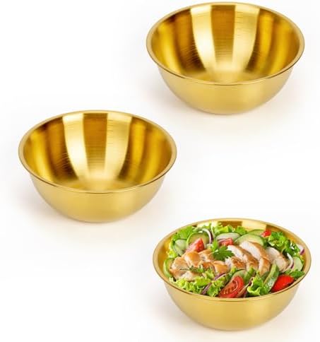 3-Piece Stainless Steel Golden Mixing Bowls(0.74Qt) Metal Bowl with Measurement Marks, Dishwasher Safe & Stackable - Perfect for Baking, Salad Making, Meal Prep