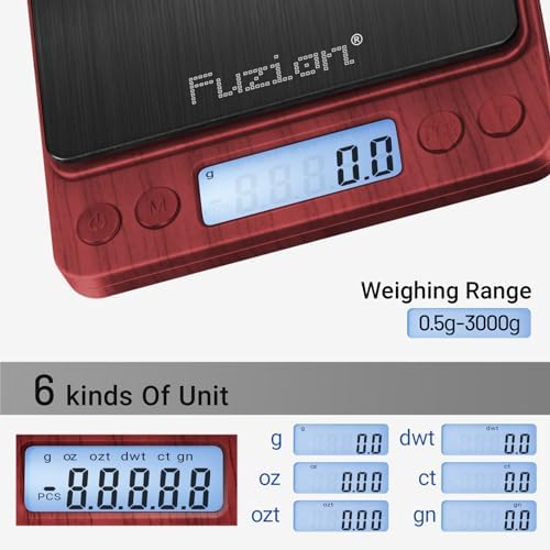 Fuzion Small Gram Scale 3000g, Digital Kitchen Food Scale, Gram and Ounce