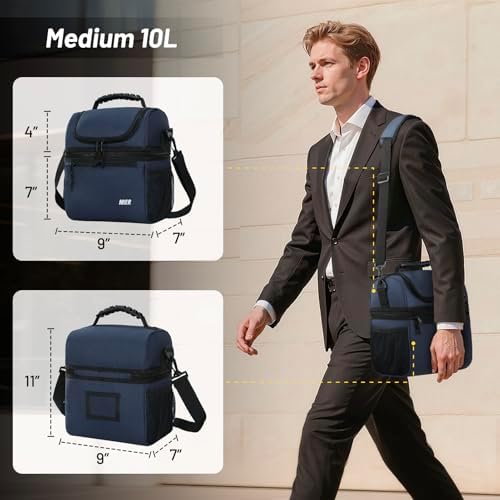 MIER Insulated Lunch Box Bags for Men Women, Dual Compartment, Navy Blue