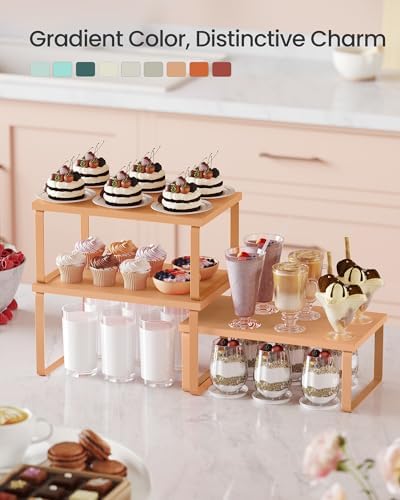 SONGMICS Cabinet Organizer Shelf, Set of 3 Spice Rack, Kitchen Storage