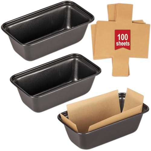 3 PCS Mini Loaf Baking Pans Set, 6 x 3.3 x 2 Inch Carbon Steel Rectangle Bakeware with 100 Parchment Liners for Baking Toast, Cakes, Small Banana Breads, Black Gray Colors