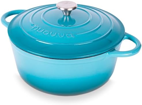 Nuovva Enamelled Cast Iron Dutch Oven Pot with Lid 6.4 Quart Non Stick Casserole Pot-Heavy Duty & Oven Safe up to 500° F for Bread Baking, Braising, Stews, Roasting - 28cm Light Blue