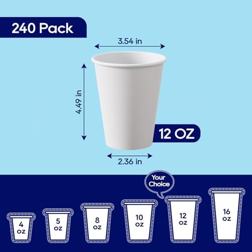 LITOPAK 240 Pack 12 oz Paper Cups, White Disposable Coffee Cups