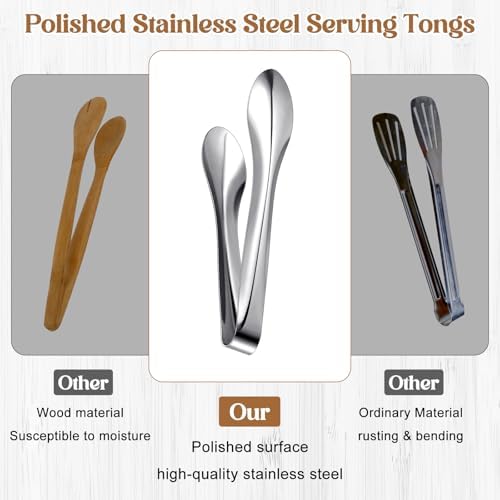 4 Pack Silver Polished Serving Tongs 9 Inch