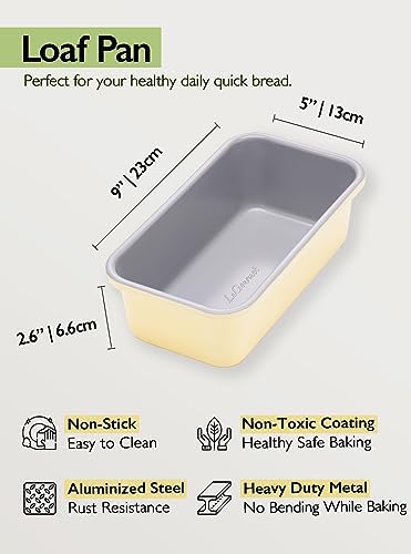 LeGourmet Nonstick Bread Loaf Pan 9 X 5 Inch, Ceramic Coating, Non-Toxic, Rust Resistant Aluminized Steel, Perfect 1 lb Baking Dish for Meatloaf, Pound Cake & Brownie (Butter)