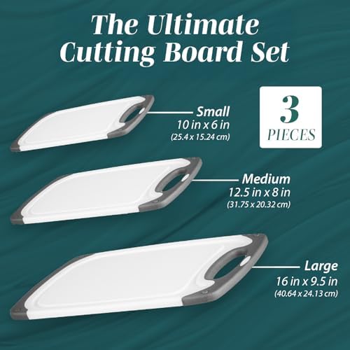 Cutting Boards for Kitchen - BPA-Free Chopping Board - Different Sizes & Non Slip Handles - Reversible, Large Cutting Board Set - Unique Gifts for Cooks Who Have Everything - 6-Pack Gray