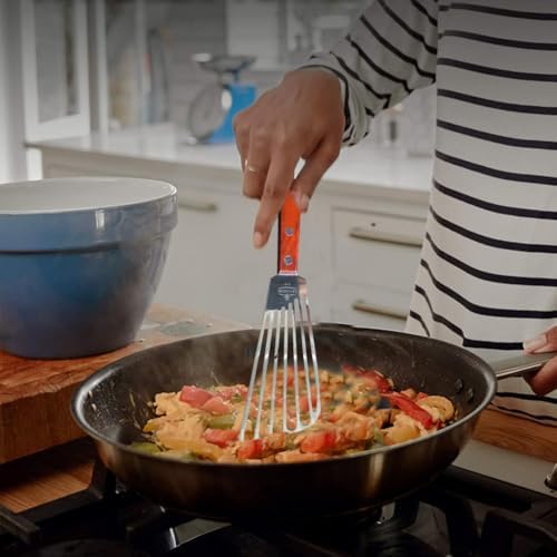 La Cuisine Extra Flexible Stainless Steel Fish Slotted Spatula Turner with Beveled Edge Wood handle, 6.5" Blade, 11" Length for Flipping Fish, Eggs, Pancakes, Patties & Fries