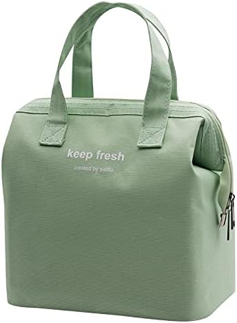 Mziart Insulated Lunch Bag Simple Cute Lunch Box for Women Men, Light Green