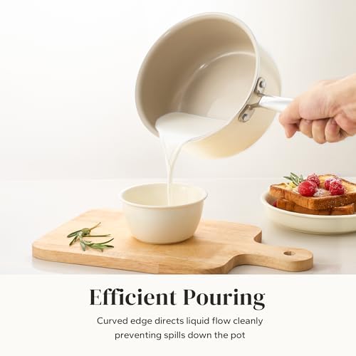 Redchef Ceramic Sauce Pan with Lid, 1.8QT Small Saucepan, Nonstick Cooking Pot with Stay-Cool Handle, Kitchen Non Toxic Soup Pot, PTFE & PFOA Free, Oven Dishwasher Safe, Compatible All Stovetops-Beige