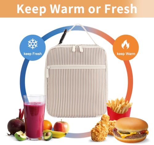 Lunch Box for Women Men Adult Insulated Lunch Bag Women Men Small Reusable Lunchbox for Work Picnic Travel (Brown Stripes)
