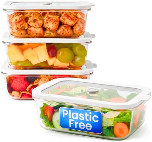 Non-Toxic Glass Food Containers with Lids, 4-Pack, 21 oz, Airtight, Gray