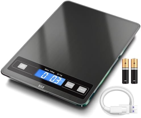 hito Food Scale 33lb Digital Kitchen Scale Rechargeable Waterproof Weight Grams and oz 1g/0.1oz Precise, for Weight Loss, Cooking and Baking, Black