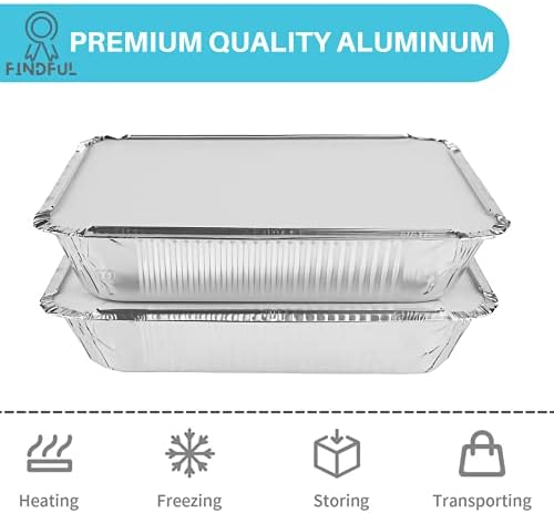 Aluminum Pans with Lids (50-Pack, 8.5"×6") 2.25 LB Capacity Foil Food Containers with Lids - 50 Pans and 50 Cardboard Covers - Disposable Tin Foil Pans - for Baking, Meal Prep and Freezer, Takeout