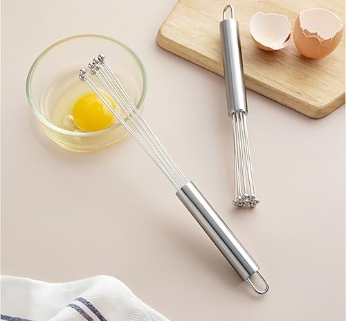 2 PCS 10.23inch Stainless Steel Ball Whisks,Durable Manual Egg Beater, Dishwashable Kitchen Whisk,Cream whisk, kitchen baking tool