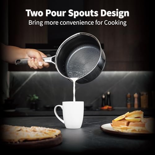 Hybrid Nonstick 4 QT Saucepan with Lid, Stainless Steel Stockpot with Honeycomb Texture,Compatible with All Cooktops,Dishwasher and Oven Safe