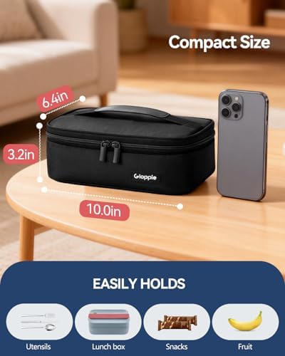Gloppie Small Lunch Bag, Insulated Lunch Box for Adults & Kids, Black