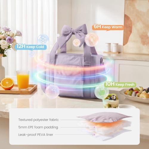 LOVEVOOK Insulated Lunch Box for Women,Adult Lunch Cooler Tote Bag with Bow