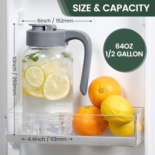 Mason Jar Pitcher, 2 pcs 64 oz (2 quart), Glass Pitcher with Lid