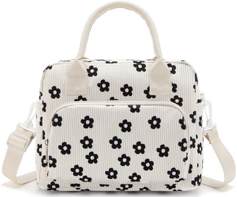 Lunch Bag Women Lunch Box for Women Adult Cute Insulated Lunch Bag Lager Cooler Lunch Tote Bags for Work Picnic (Beige-Flower)