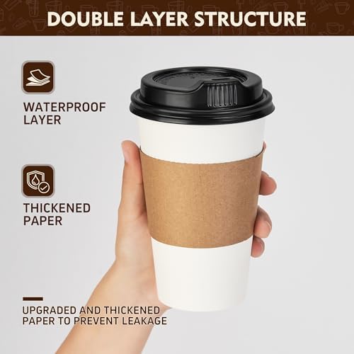 YEEHAW 16 oz 50 Pack Coffee Cups with Lids & Sleeves