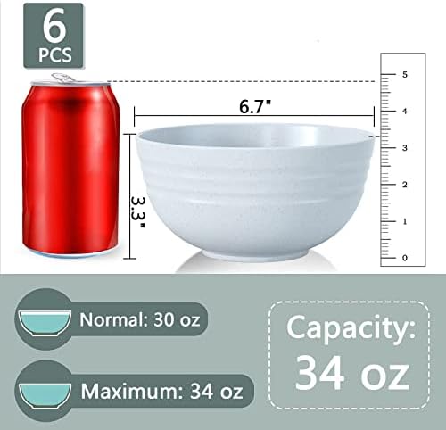 Homestockplus [Set of 6] Unbreakable Large Cereal Bowls,34 Oz Ramen Bowls BPA-Free Eco-Friendly Bowl Set for Cereal, Salad, Soup, Ramen,Oatmeal Apply to Kitchen, Dishwasher & Microwave Safe