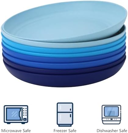 Homienly Salad Plates 10 Inch Unbreakable Wheat Straw Plates Dinner Plates Set of 8 Microwave Safe Plates for Kitchen Dishwasher Safe Plastic Plates Alternative for Picnic,Camping,RV (Blue Series)