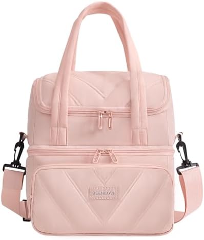 Double Decker Lunch Bag Women Men With Cup Holder, Pink
