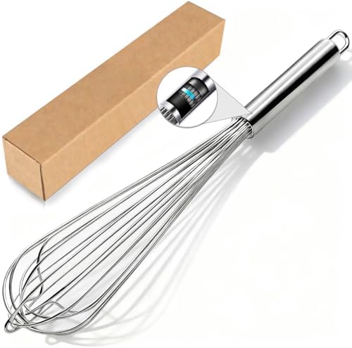 18/10 Stainless Steel Large Whisk, 15.5 inch Heavy Duty Long Whisk Suitable for Deep Pots or Big Bowl, Mixing, Beating, Blending