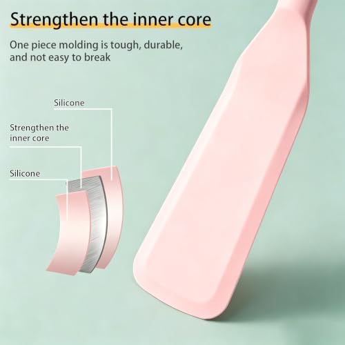 【2 Pack】Kunovo Small Spatula for Nonstick Cookware Mini Spatulas for kitchen Use,Heat-Resistant Silicone Thin Spatula Cooking Baking (2 Pack-Blue-Pink)